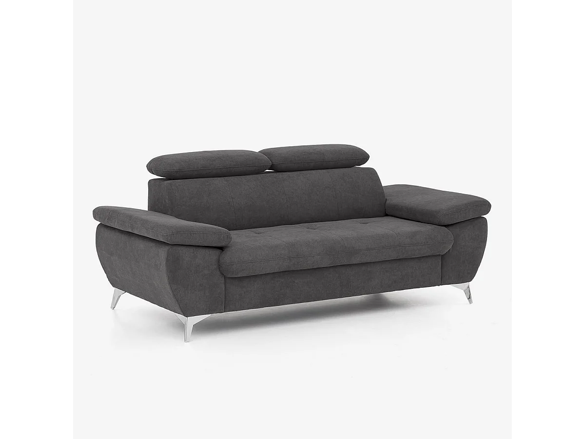 2-Sitzer Sofa mit verstellbarer Rückenlehne und Armlehnen in Sumi-Stoff - Schwarz