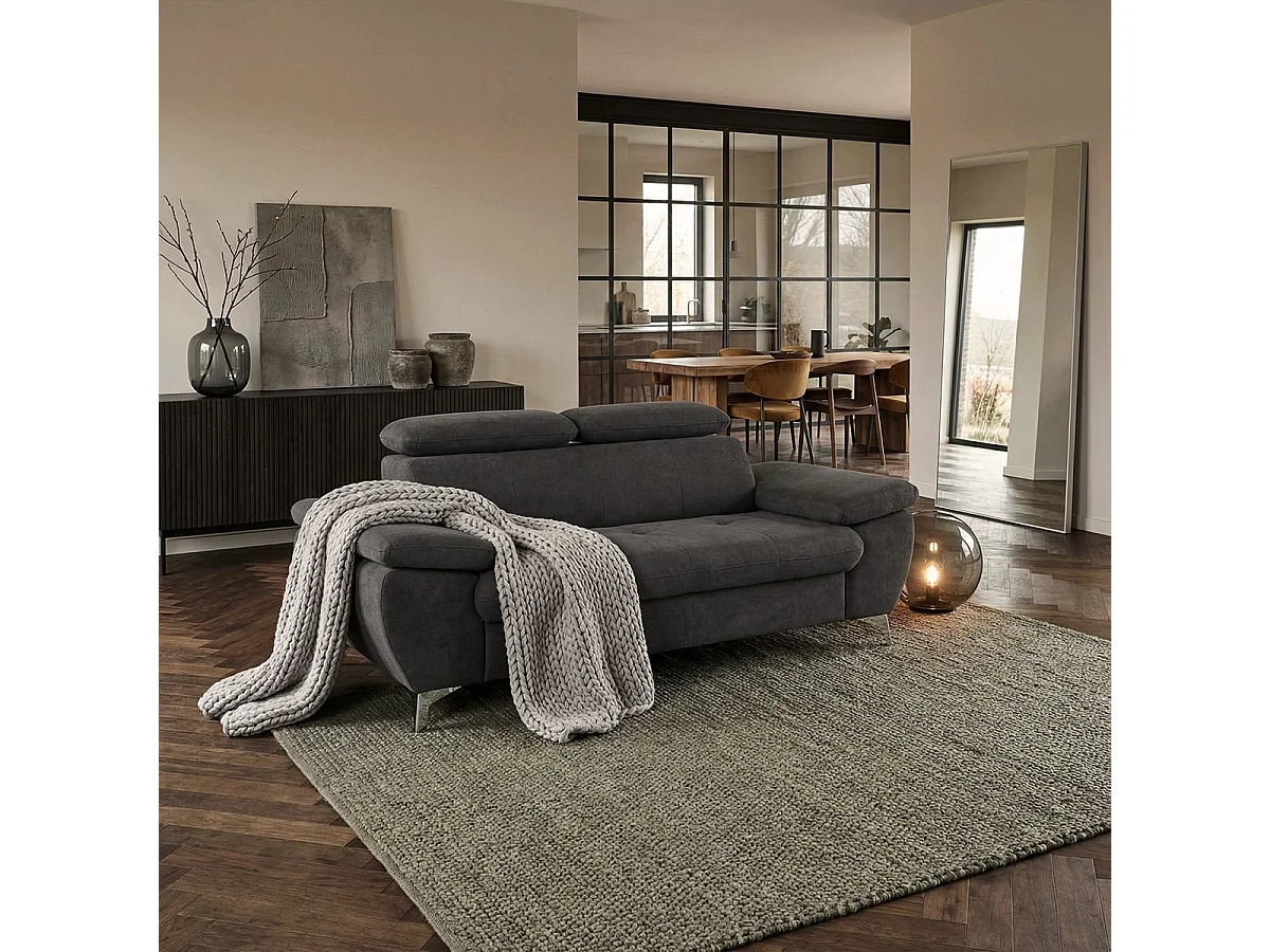 2-Sitzer Sofa mit verstellbarer Rückenlehne und Armlehnen in Sumi-Stoff - Schwarz