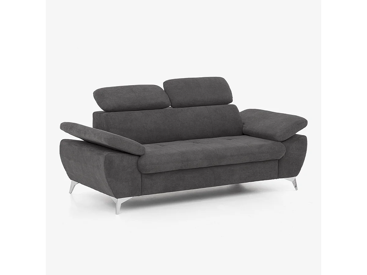 2-Sitzer Sofa mit verstellbarer Rückenlehne und Armlehnen in Sumi-Stoff - Schwarz
