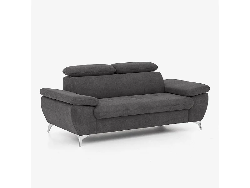 2-Sitzer Sofa mit verstellbarer Rückenlehne und Armlehnen in Sumi-Stoff - Schwarz