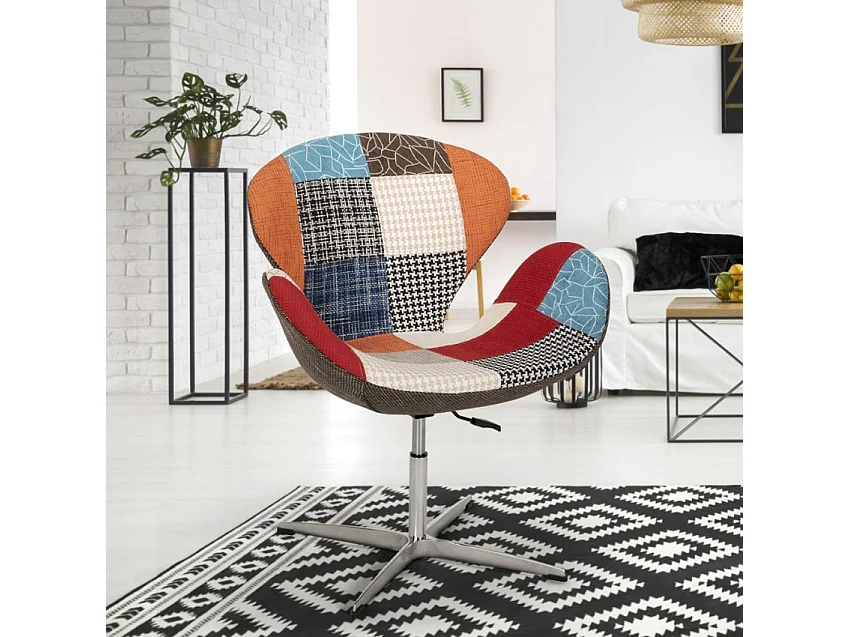 Fauteuil patchwork pivotant de salon style design moderne Stork - Patchwork 7