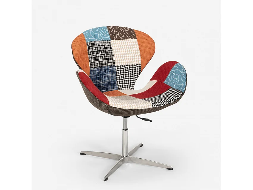 Fauteuil patchwork pivotant de salon style design moderne Stork - Patchwork 7
