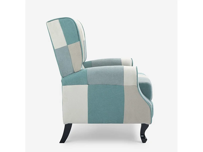 Poltrona patchwork relax bergère reclinabile poggiapiedi azzurro Ethron