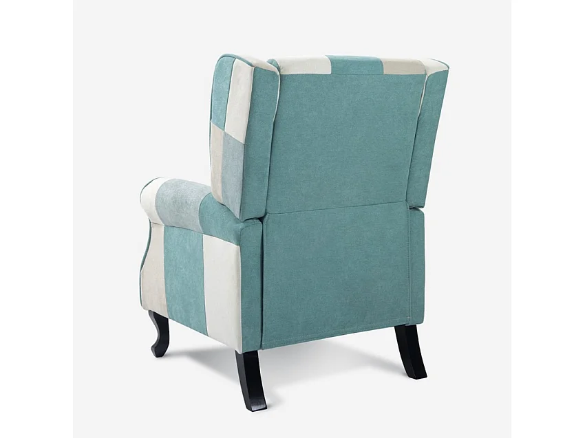 Patchwork Sessel relax bergère verstellbare Fußstütze hellblau Ethron