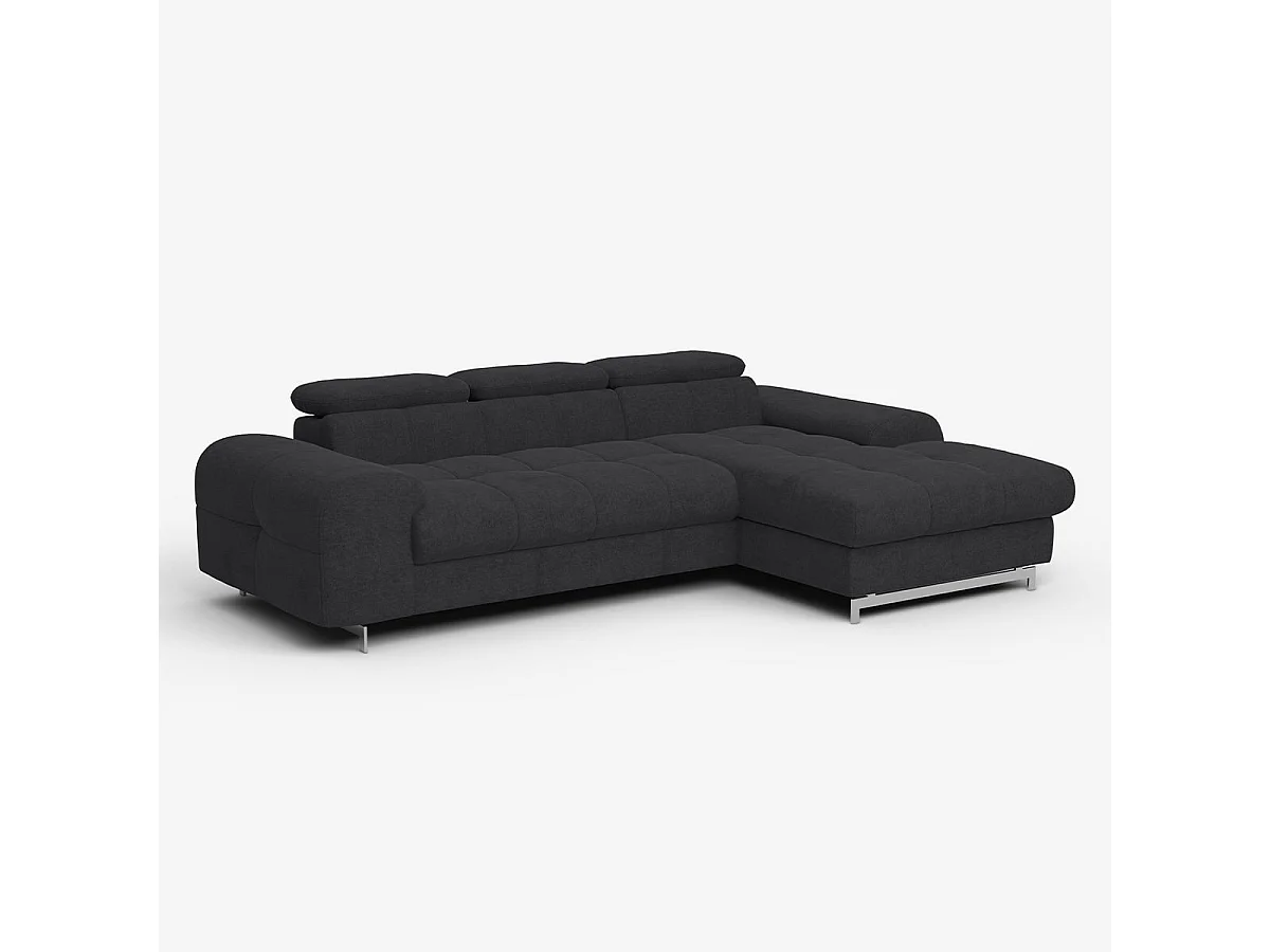 Sofá rinconero 3 plazas con chaise longue derecha y reposacabezas ajustable Zafra - Negro