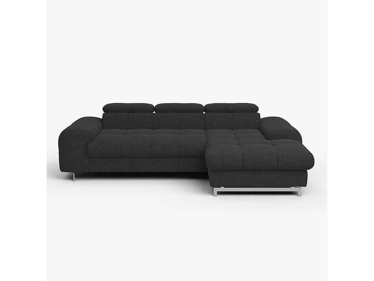 Sofá rinconero 3 plazas con chaise longue derecha y reposacabezas ajustable Zafra - Negro
