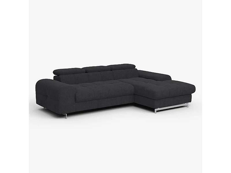 Ecksofa 3-Sitzer mit rechter Ottomane, verstellbare Kopfstütze Zafra - Schwarz