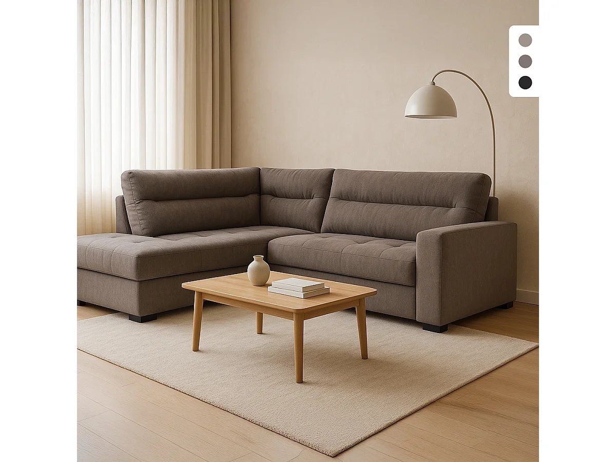 Divano 3 posti angolare moderno in tessuto con penisola a sinistra Mello - Grigio Scuro