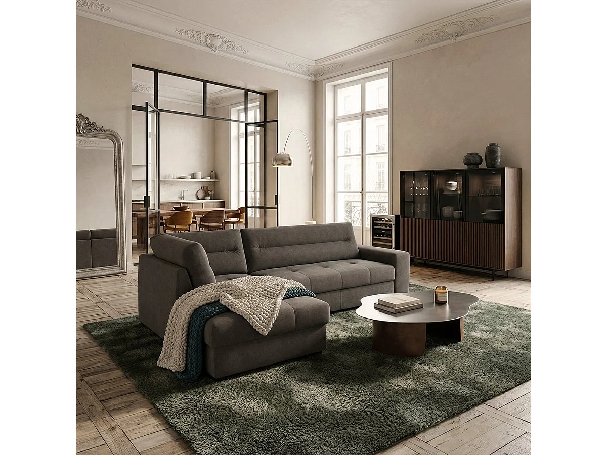 Moderner 3-Sitzer Ecksofa aus Stoff mit linker Ottomane Mello - Dunkel Grau