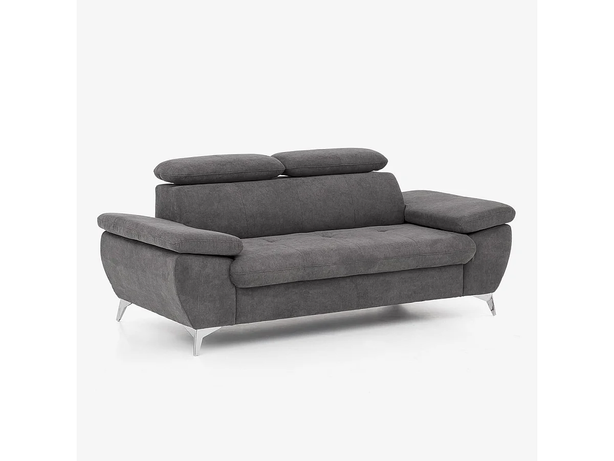 2-Sitzer Sofa mit verstellbarer Rückenlehne und Armlehnen in Sumi-Stoff - Dunkel Grau