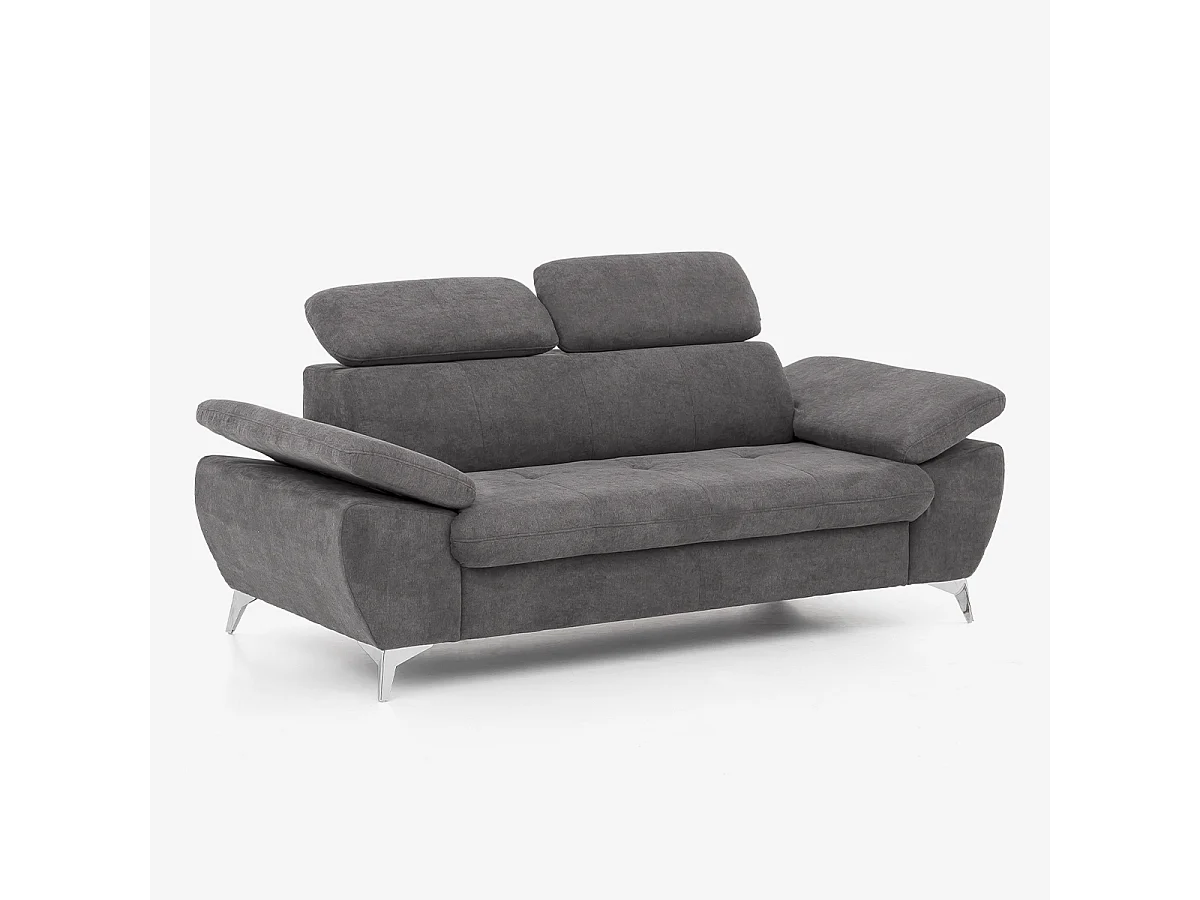 2-Sitzer Sofa mit verstellbarer Rückenlehne und Armlehnen in Sumi-Stoff - Dunkel Grau