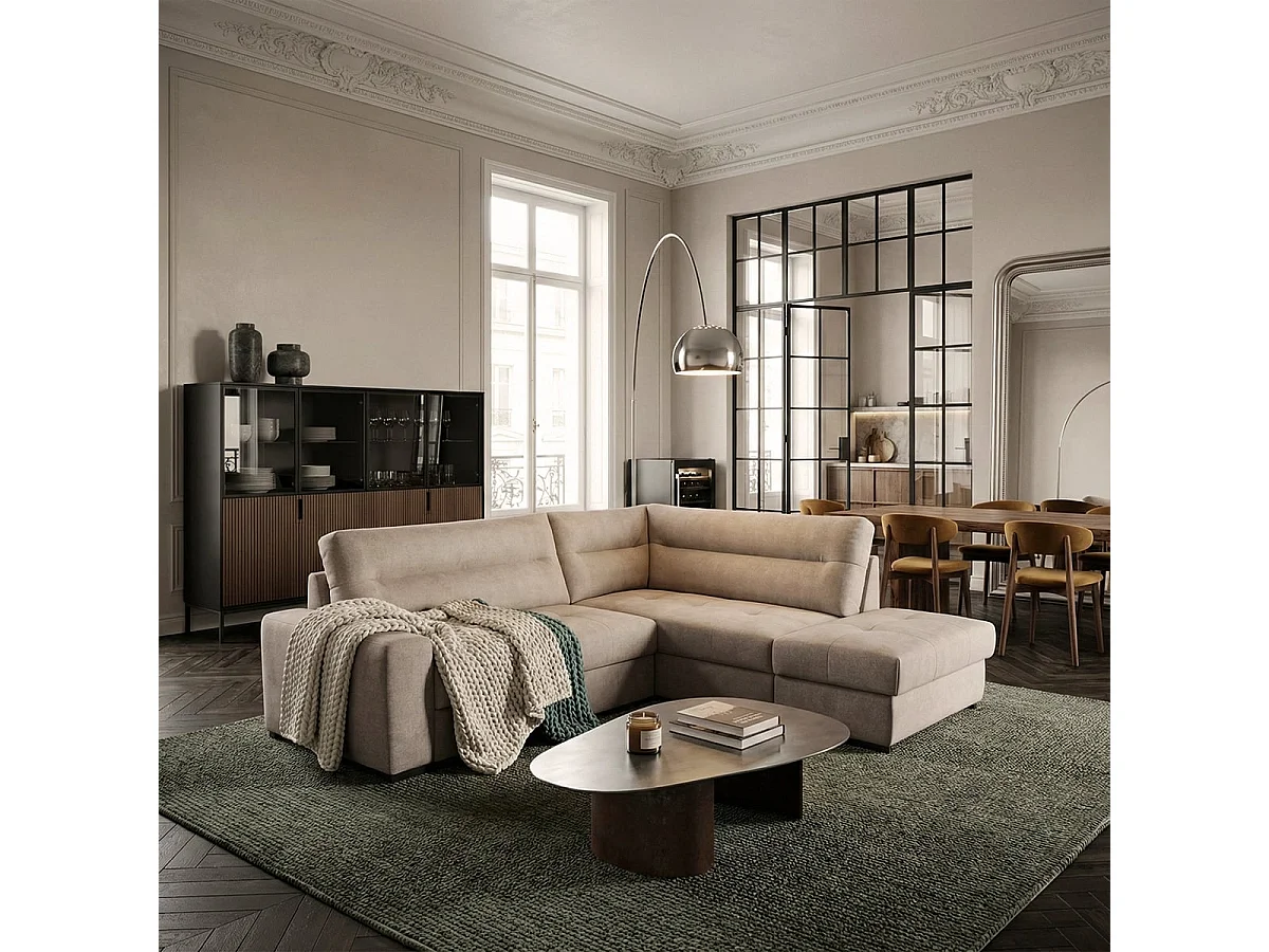 Moderner 3-Sitzer Ecksofa aus Stoff mit rechter Ottomane Rocca - Grau