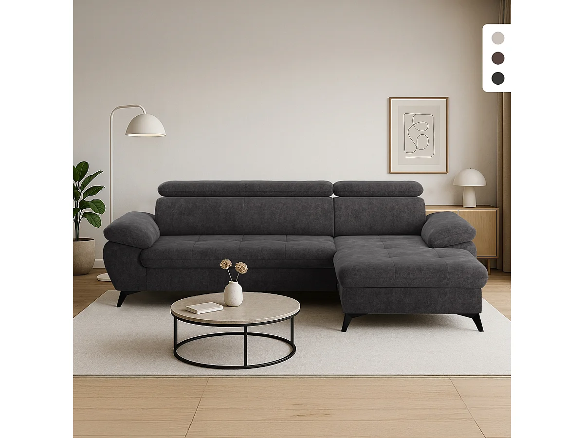 Divano 3 posti moderno con penisola destra poggiatesta regolabile Torav - Marrone