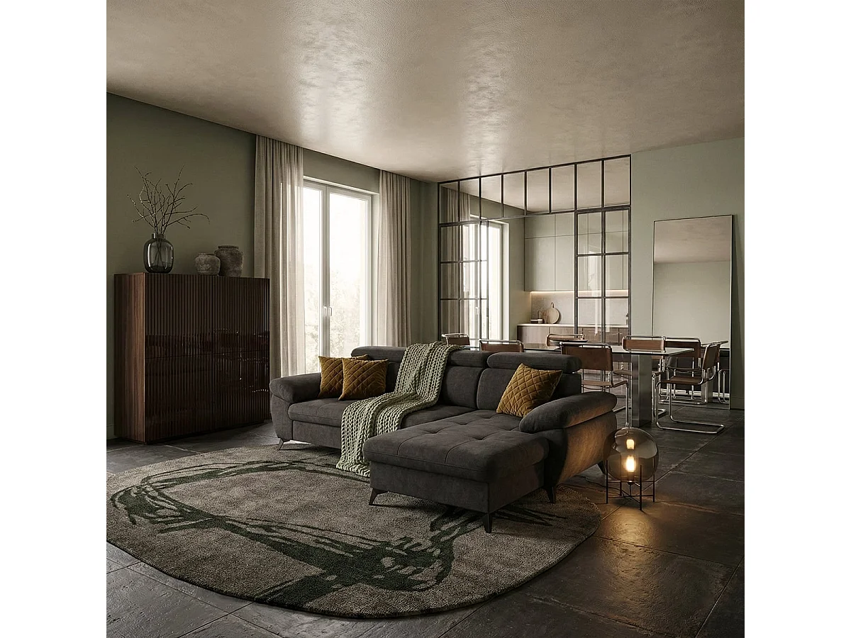 Sofá moderno de 3 plazas con chaise longue a la derecha y reposacabezas ajustable Torav - Marrón