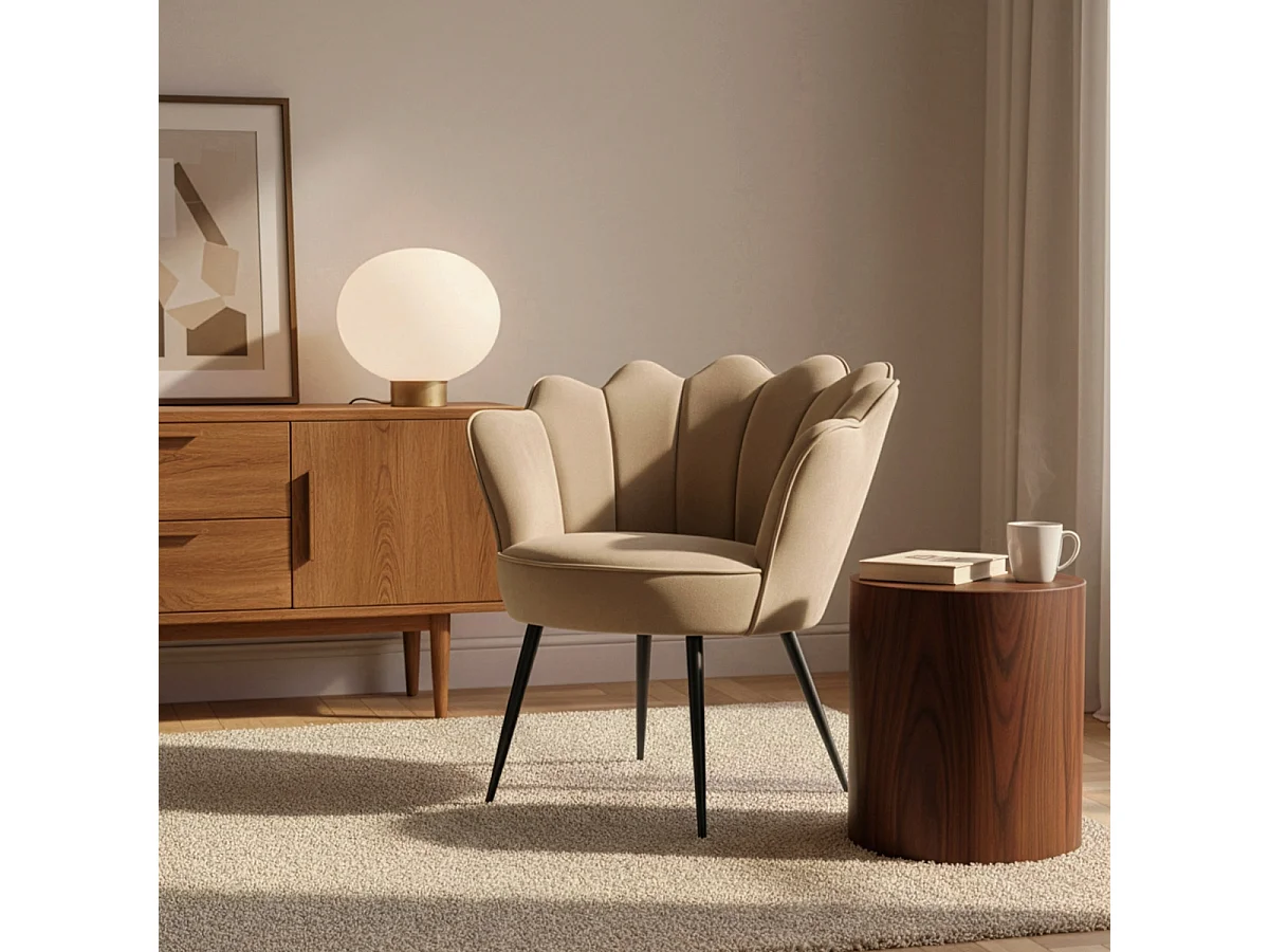 Fauteuil en velours élégant avec pieds dorés Nivara - Gris clair