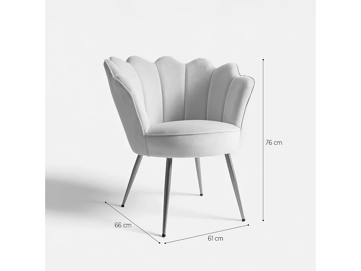 Fauteuil en velours élégant avec pieds dorés Nivara - Gris clair