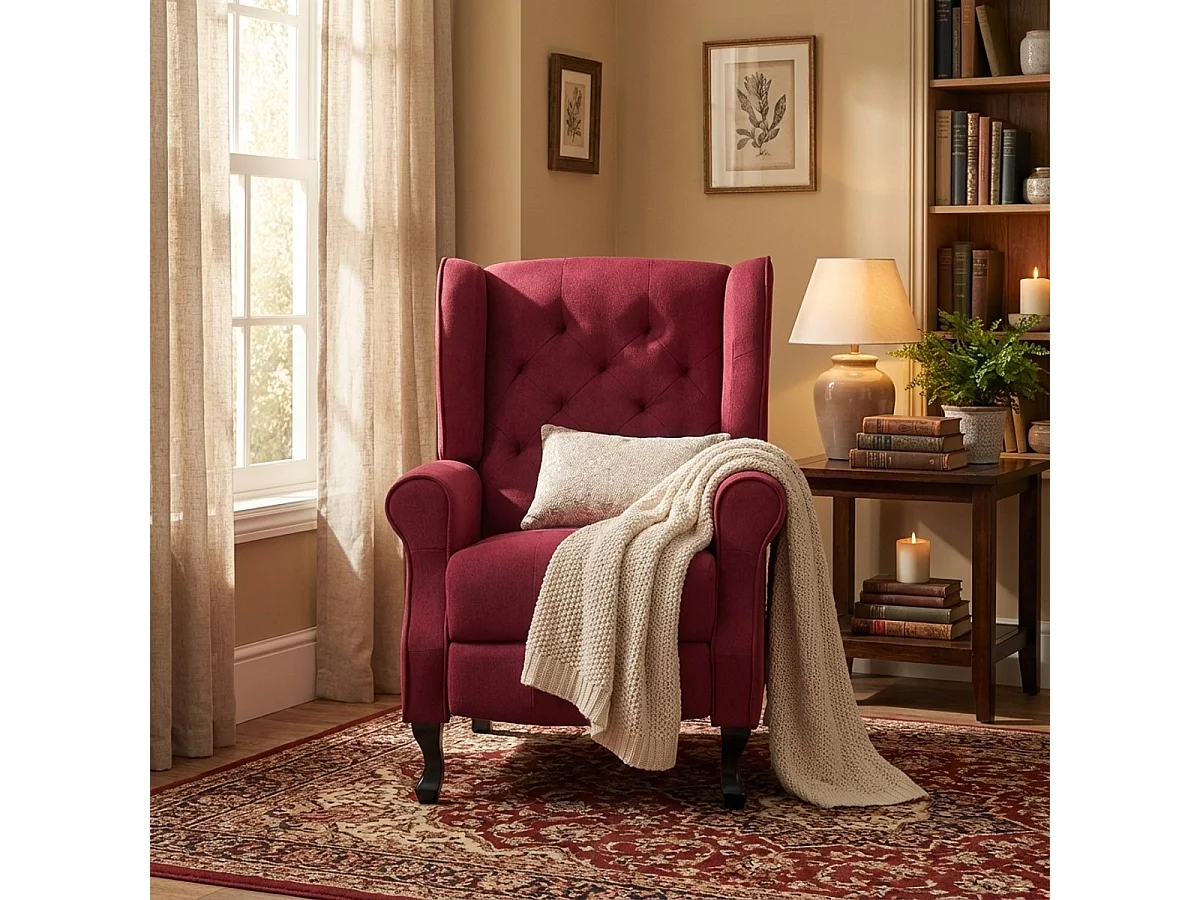 Sillón relax bergère reclinable moderno tapizado en tela Ethron Class - Bordeaux