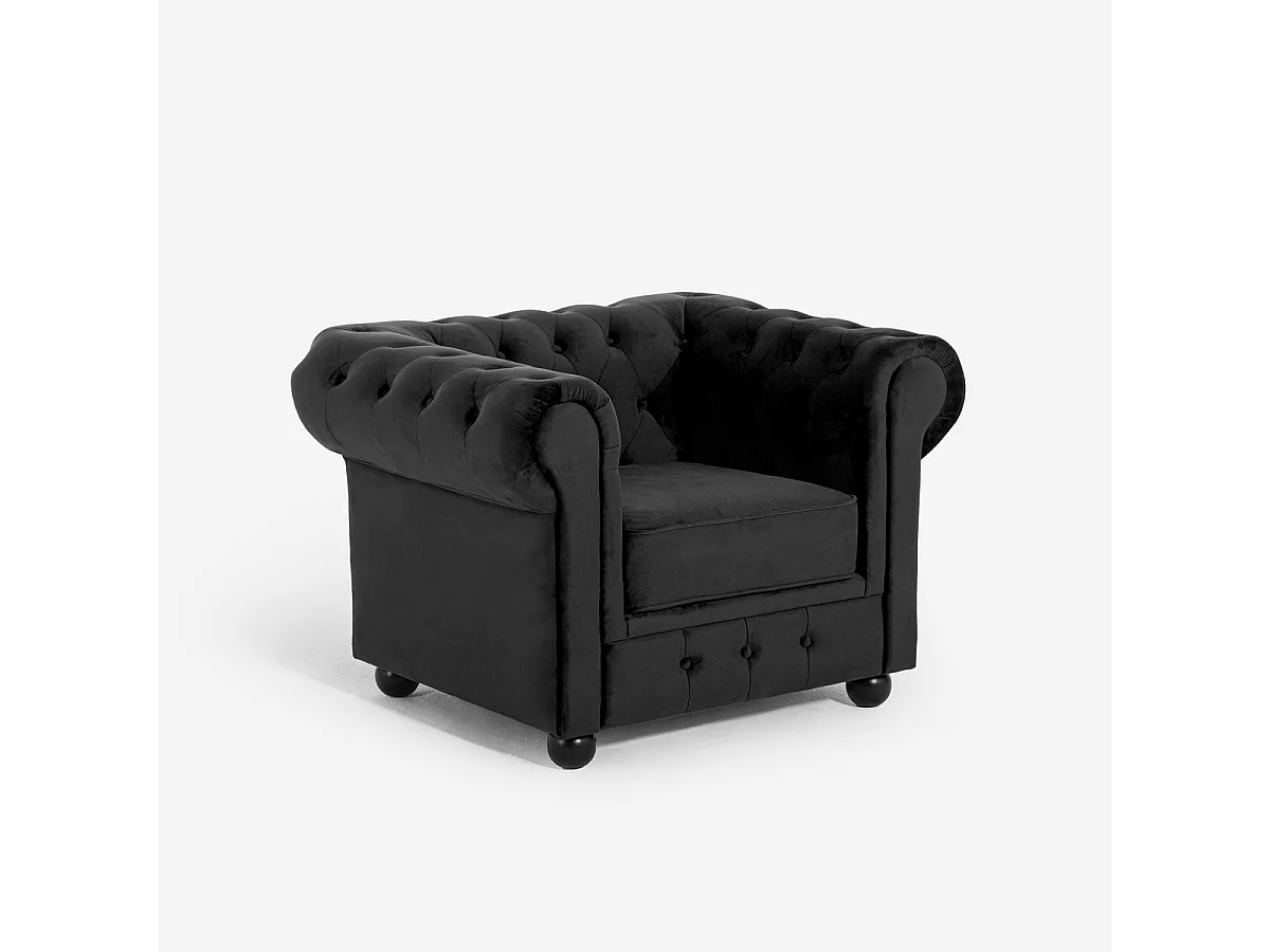 Fauteuil de salon style classique Chesterfield en velours Coventry - Noir