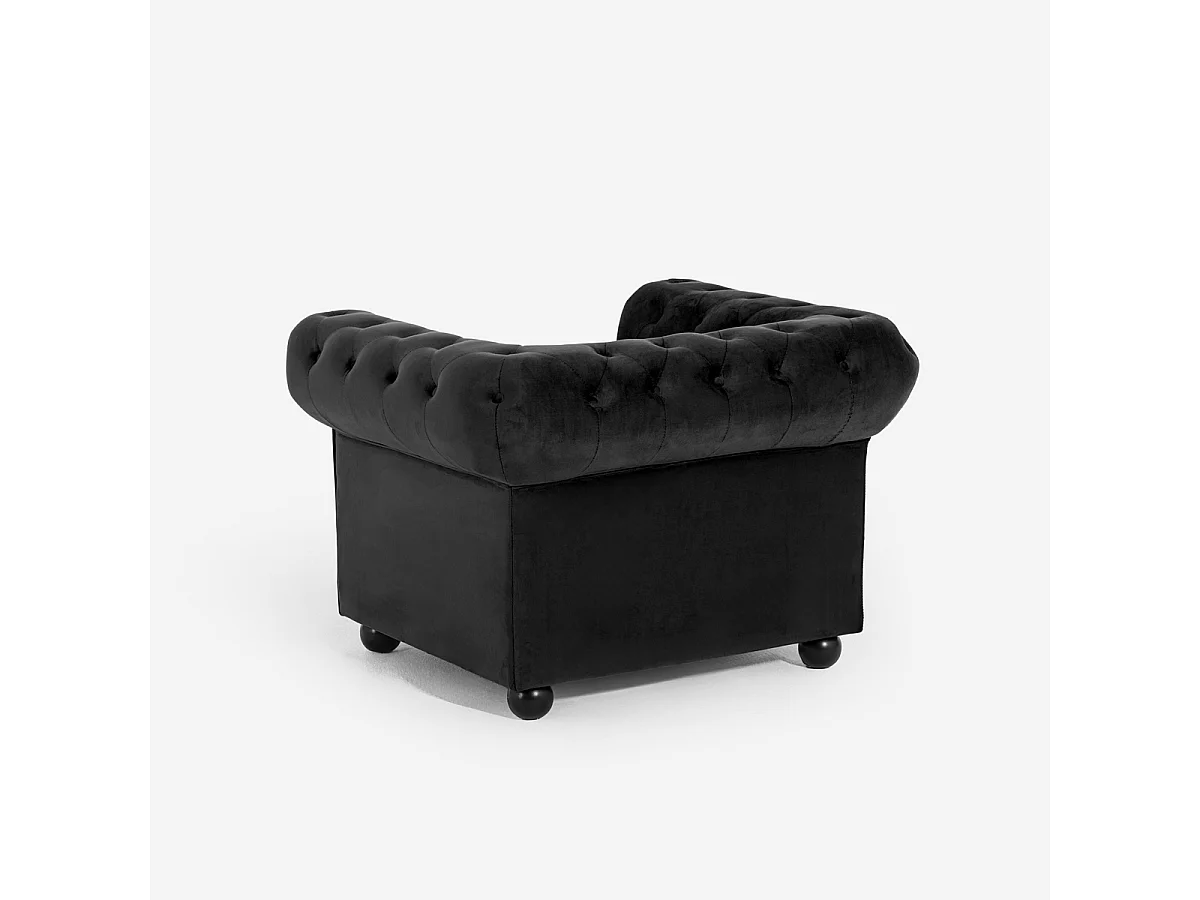 Fauteuil de salon style classique Chesterfield en velours Coventry - Noir