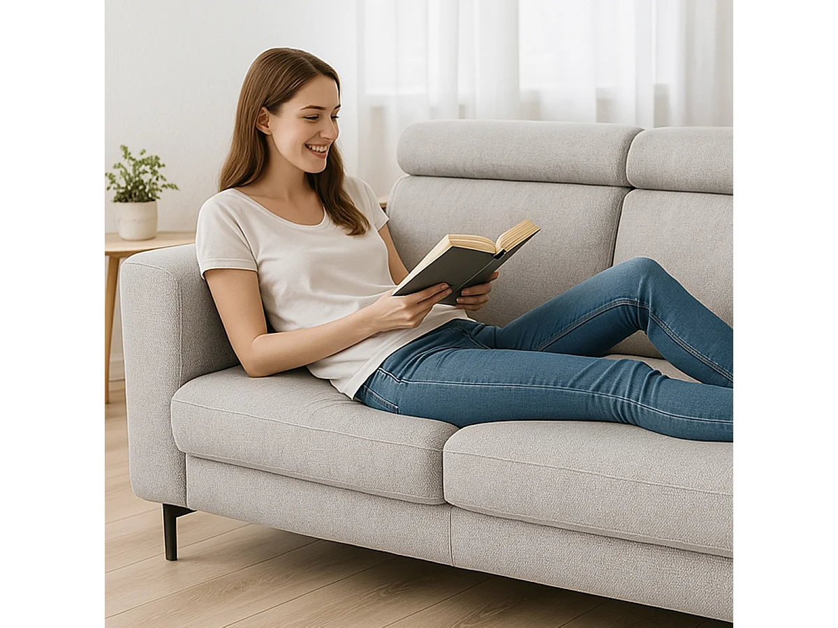 Divano angolare 3 posti con penisola destra poggiatesta regolabile Hiala - Beige