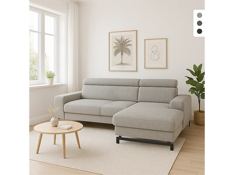 Divano angolare 3 posti con penisola destra poggiatesta regolabile Hiala - Beige