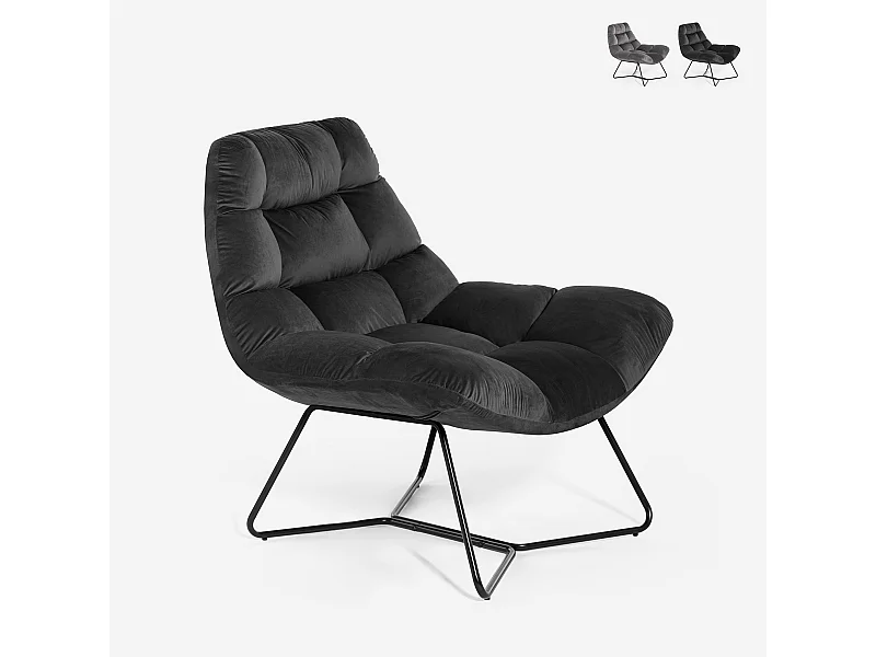 Poltrona da salotto soggiorno moderna in velluto di design Karu - Nero