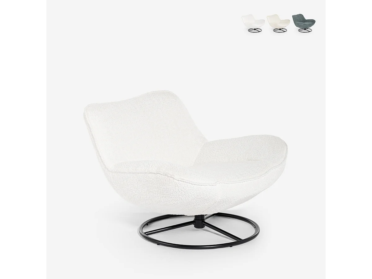 Poltrona da salotto ufficio moderna girevole in tessuto bouclé Konn - Bianco