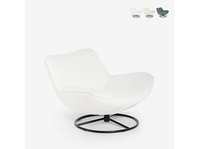 Poltrona da salotto ufficio moderna girevole in tessuto bouclé Konn - Bianco