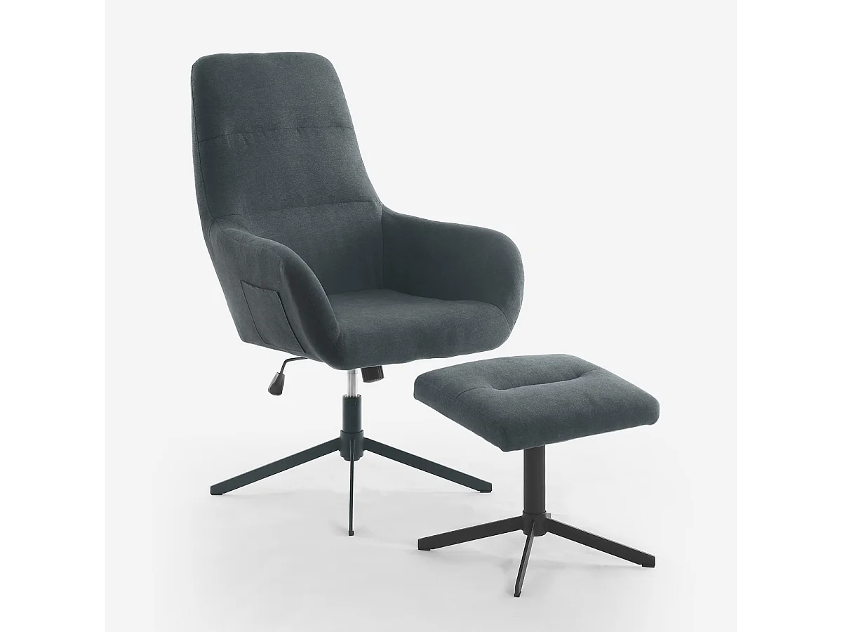 Poltrona relax ergonomica in tessuto grigio con poggiapiedi Asher