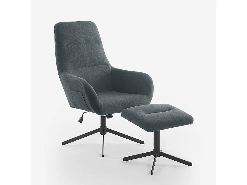 Poltrona relax ergonomica in tessuto grigio con poggiapiedi Asher