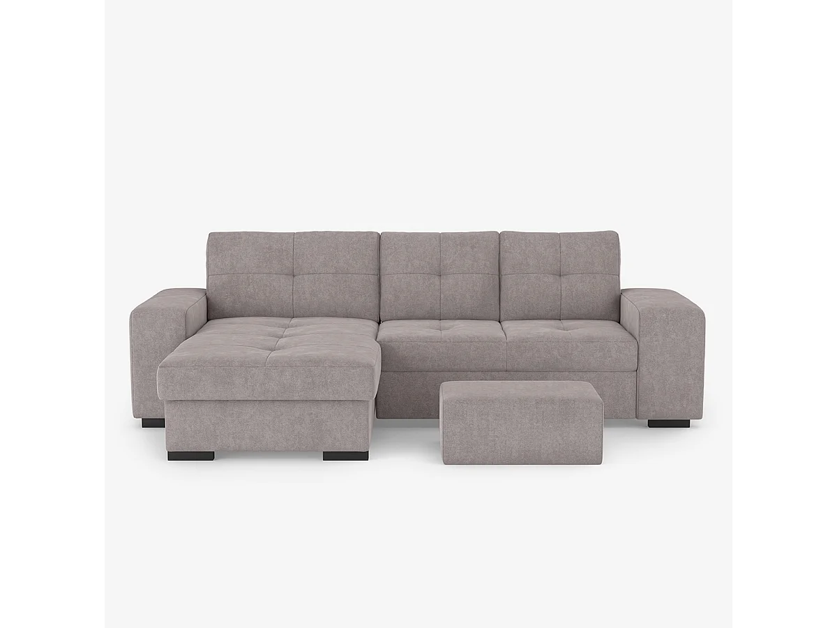 Moderner 3-Sitzer Ecksofa mit linker Ottomane und Pouf Navi - Dunkel Grau