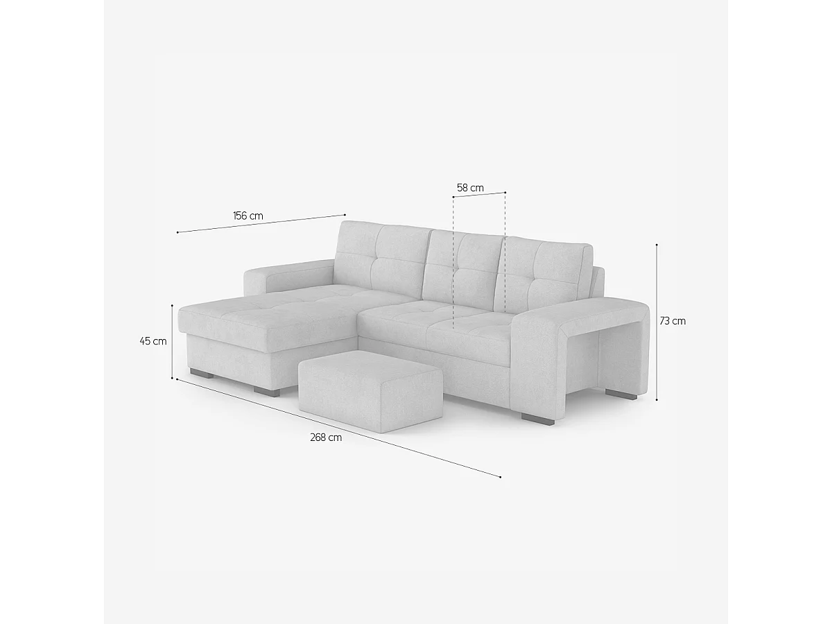 Moderner 3-Sitzer Ecksofa mit linker Ottomane und Pouf Navi - Dunkel Grau