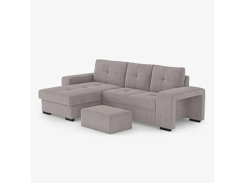 Sofá moderno de 3 plazas esquinero con chaise longue a la izquierda y puf Navi - Gris Oscuro