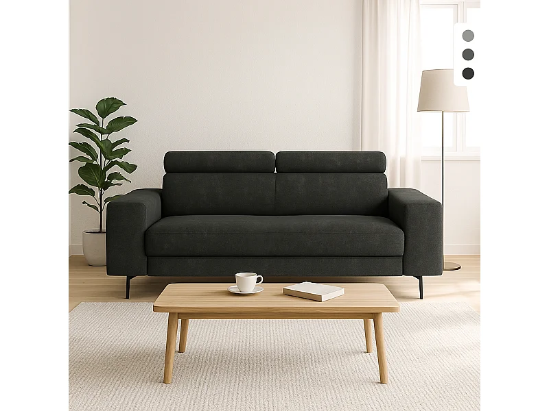 Divano 3 posti design moderno con poggiatesta regolabile Rouna - Grigio Scuro