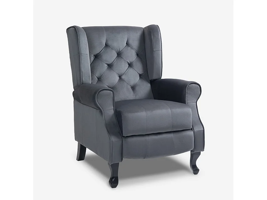 Poltrona salotto bergère in tessuto velluto reclinabile Ethron Lux - Grigio