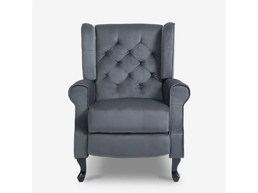 Poltrona salotto bergère in tessuto velluto reclinabile Ethron Lux - Grigio