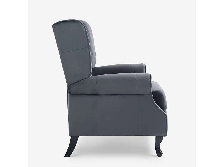 Poltrona salotto bergère in tessuto velluto reclinabile Ethron Lux - Grigio