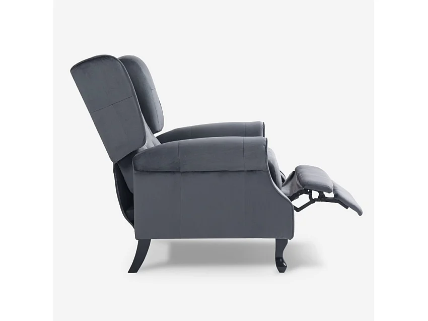 Poltrona salotto bergère in tessuto velluto reclinabile Ethron Lux - Grigio