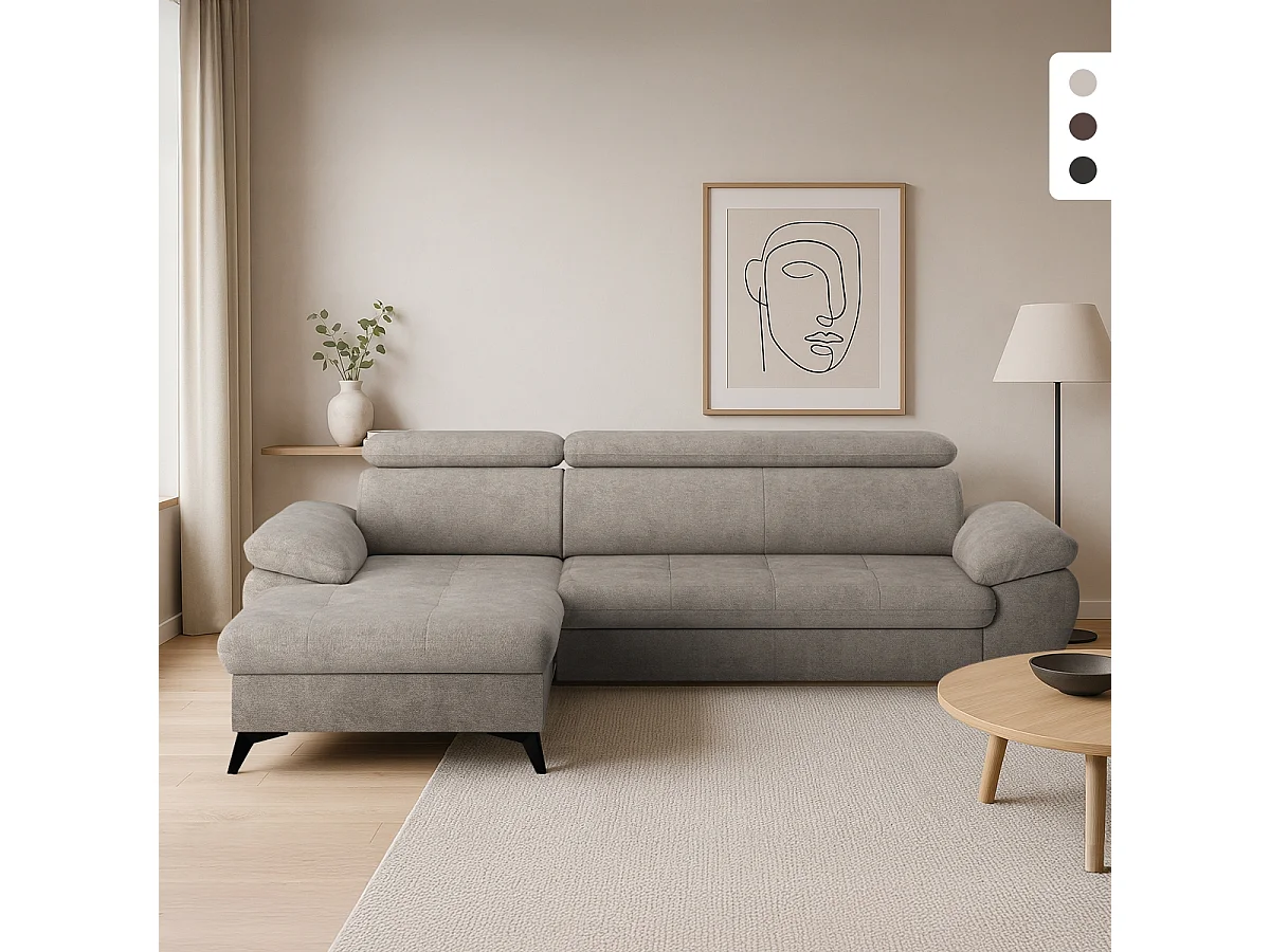 Divano 3 posti con penisola sinistra e poggiatesta reclinabile Rilo - Grigio