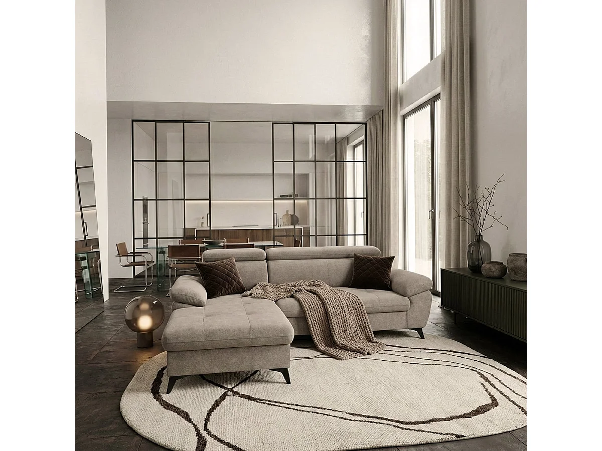 Sofá 3 plazas con chaise longue izquierda y reposacabezas reclinable Rilo - Gris