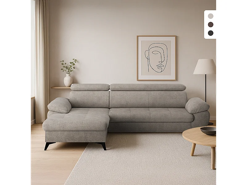 Divano 3 posti con penisola sinistra e poggiatesta reclinabile Rilo - Grigio