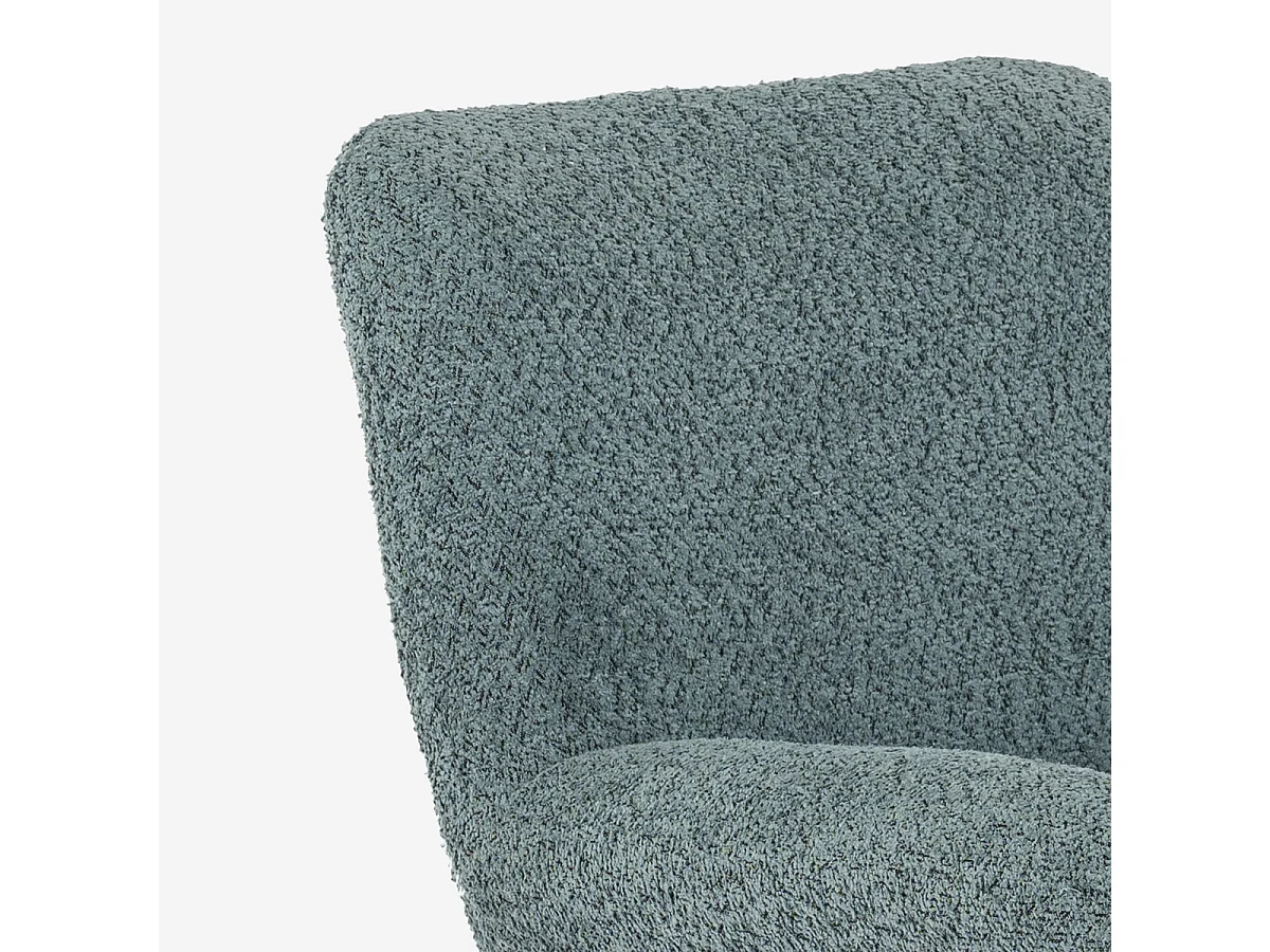 Sessel Wohnzimmer ergonomisch drehbar aus Bouclé mit Fußstütze Janes - Blau