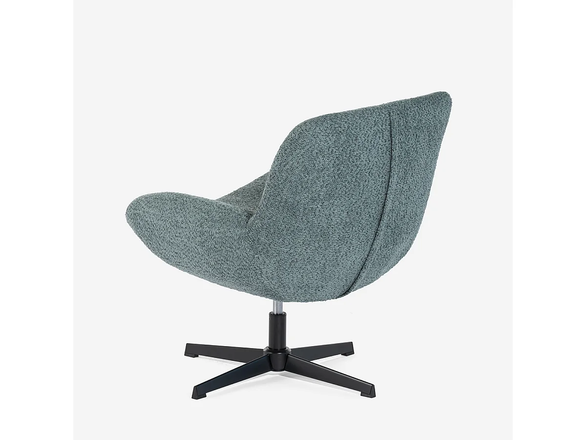 Sessel Wohnzimmer ergonomisch drehbar aus Bouclé mit Fußstütze Janes - Blau