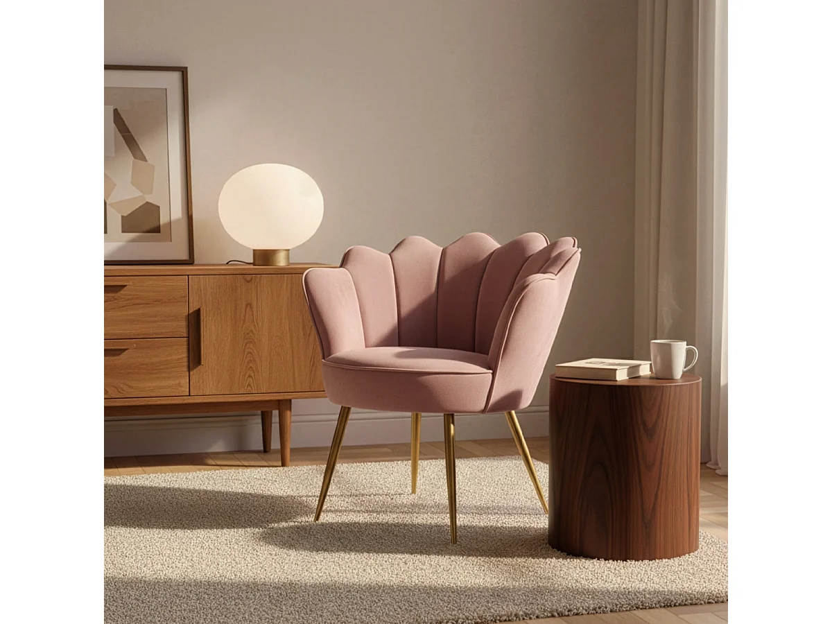 Poltrona in velluto elegante con gambe dorate Nivara - Rosa