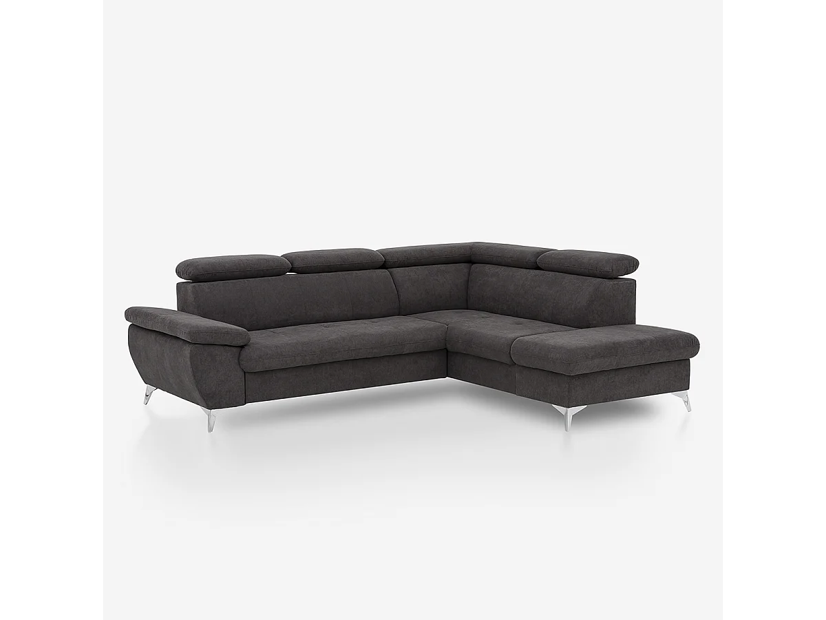 Divano letto 3 posti regolabile con penisola destra contenitore Tova - Nero