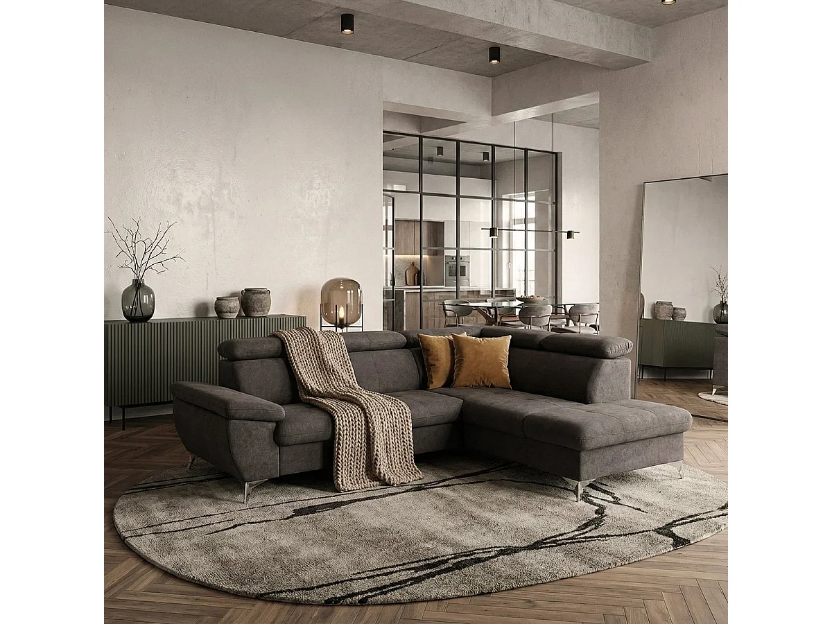 Verstellbares 3-Sitzer Schlafsofa mit rechter Ottomane und Stauraum Tova - Schwarz