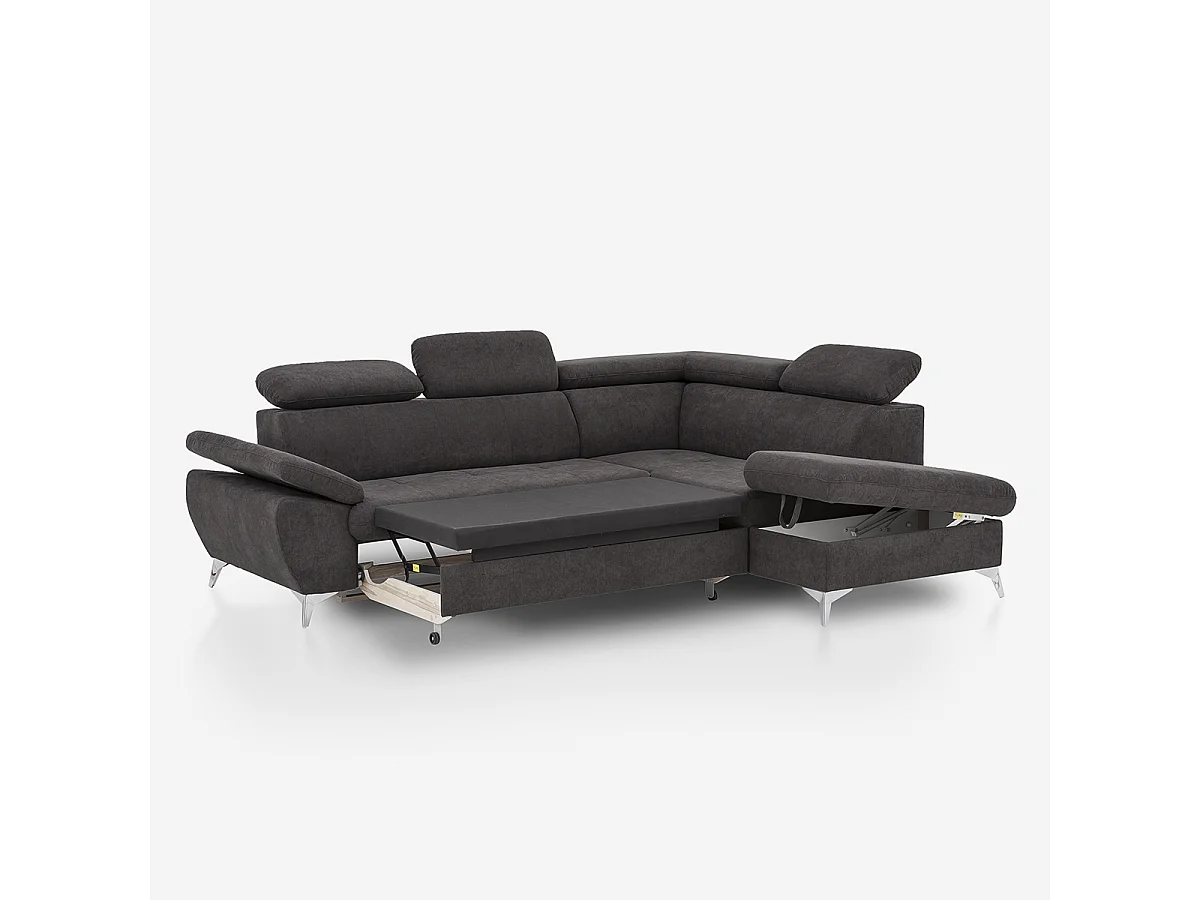 Verstellbares 3-Sitzer Schlafsofa mit rechter Ottomane und Stauraum Tova - Schwarz