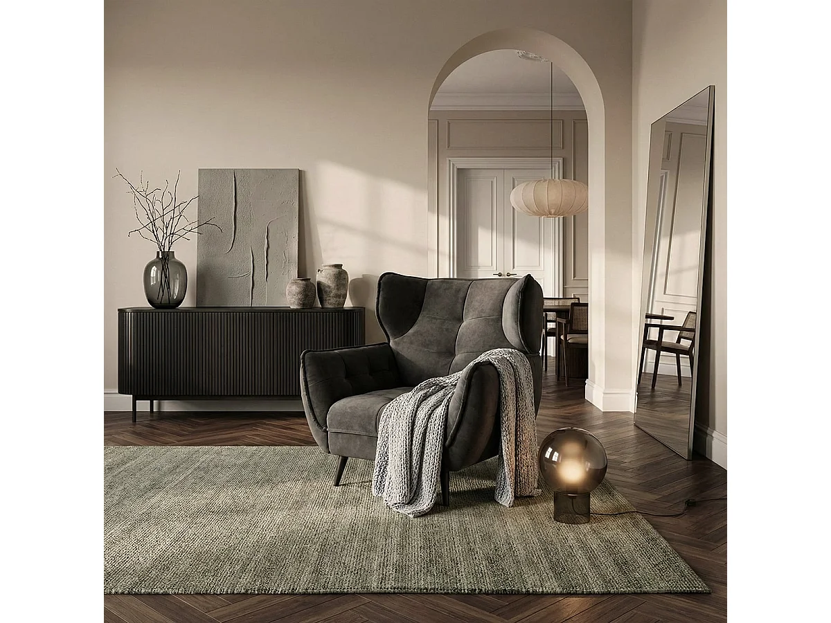 Relaxsessel Wohnzimmer modernes Design aus Velourssteppung Lunna - Anthrazit