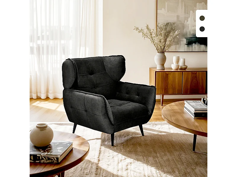 Poltrona relax salotto design moderno in velluto capitonné Lunna - Antracite