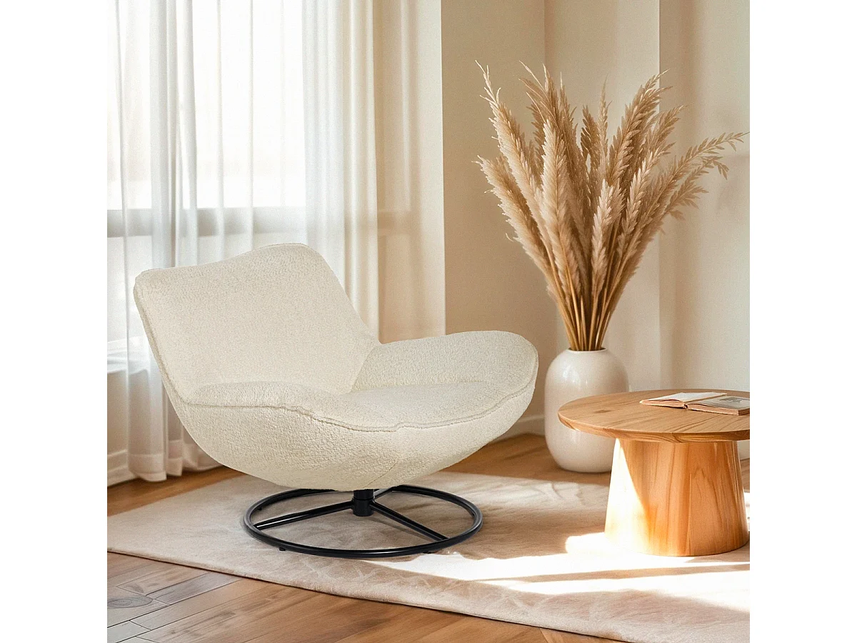 Poltrona da salotto ufficio moderna girevole in tessuto bouclé Konn - Beige